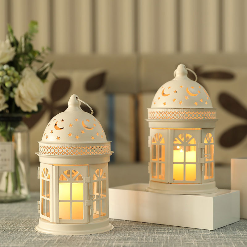 JHY DESIGN Set of 2 Decorative Candle Lantern 9.5''High Metal Candle  Lantern Vintage Style Hanging Lantern for Wedding Parties Christmas  Decorations