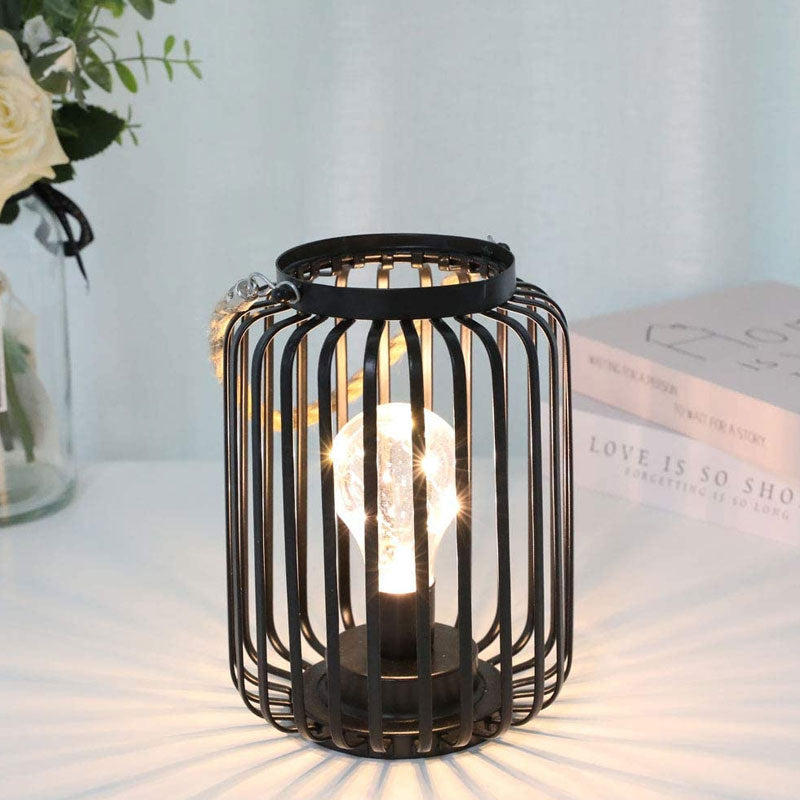 Metal Cage Candle Holder Lantern Battery Powered Table Lamp LED