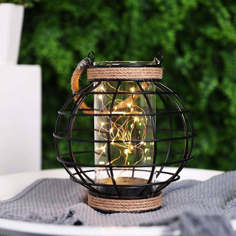 JHY Design Set of 2 Metal Cage LED Lantern Battery Powered,Cordless Accent Light with LED.Great for Weddings,Parties,Patio,Events for Indoors