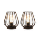 Lot de 2 lampes à piles en métal de 17,8 cm de haut en forme de mini cage, lampe de table sans fil, lanternes à piles avec ampoule de guirlande lumineuse chaude pour terrasse, jardin, fêtes de mariage, intérieur et extérieur (noir) 