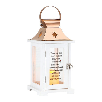 TRIROCKS Memorial Lantern 12.5''H Walk Beside Us Remembrance Lantern with Card Bereavement Sympathy Gift for Loss of Mother Funeral Memorial Service Loss of Loved One(White with Candle)