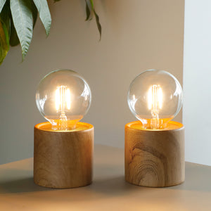 JHY DESIGN 6,5" hohe Keramik-Tischlampe mit Holzmaserung, 2er-Set 