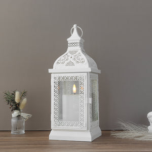 13'' High Rustic Style Metal Candle Lantern(White)
