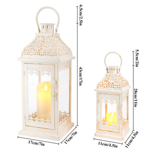 JHY DESIGN Set of 2 13''&19.5''H Decorative Candle Lanterns (Beige with Gold Brush)