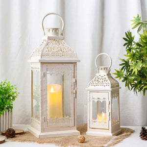 JHY DESIGN Set of 2 13''&19.5''H Decorative Candle Lanterns (Beige with Gold Brush)