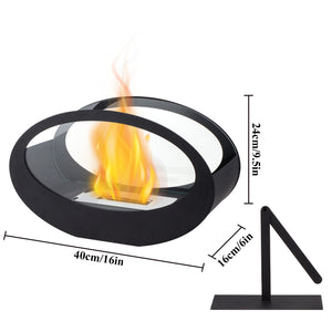 16"x9,5"H Doppelseitiger ovaler Tischkamin aus schwarzem Metall
