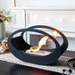 16"x9.5"H Black Metal Double Sided Oval Tabletop Fireplace