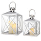 Set of 2 Silver Stainless Steel Candle Lanterns - 13/19'' High