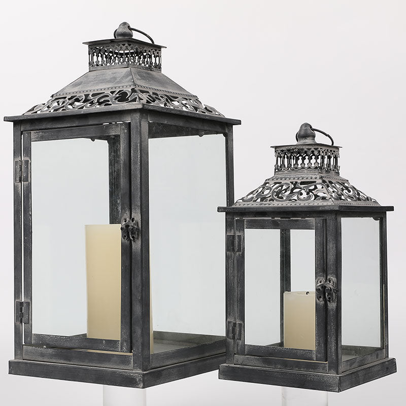 Antique Grey Brush Decorative Lanterns（ Set of 2 ）