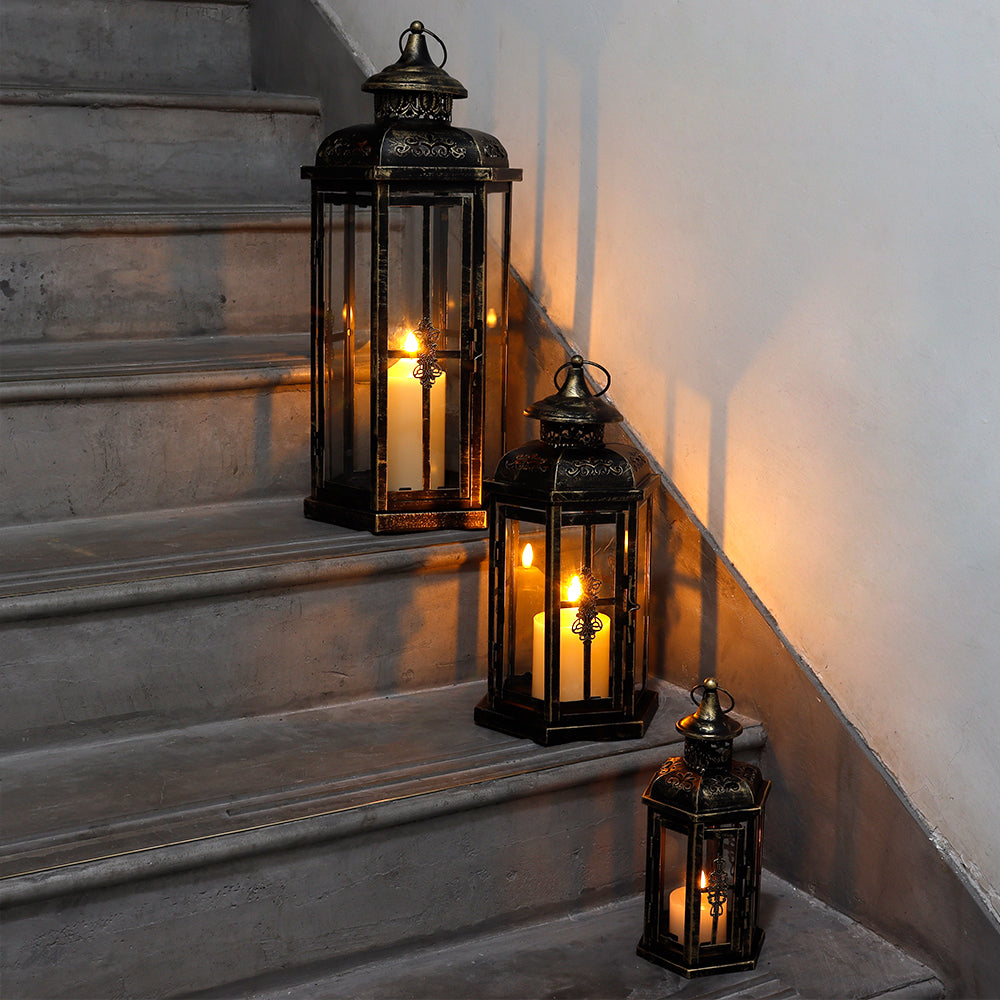 Decorative Candle Lanterns Indoor Outdoor Lantern, 14 Inch Battery Operated  Lantern Decorative, Dark Brown Bronze Outdoor Lanterns for Patio