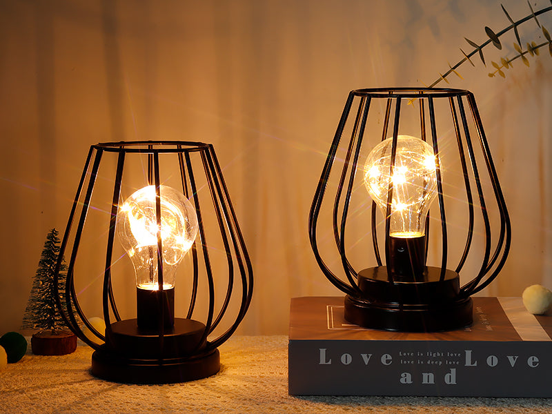 JHY DESIGN Lampe de table à cage en métal Lampe sans fil à piles avec  ampoule